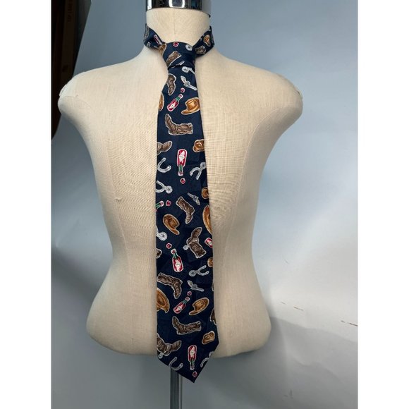 Tabasco Western Wear and Tabasco Bottles Tie OS Blue Western Cowboy Silk - Picture 1 of 16